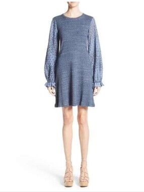See By Chloe Blue Eyelet Sleev3 Sweater Dress